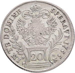FRANCIS I. of LORRAINE 1745-1765, 20 Kreuzers 1755 PR Prague , Silver Ag.583 6,59g 27mm, KM# 2028, Schön DM# 141