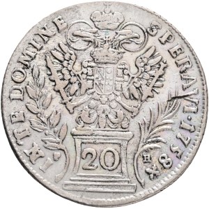 FRANCIS I. of LORRAINE 1745-1765, 20 Kreuzers 1758 PR Prague , Silver Ag.583 6,58g 27mm, KM# 2028, Schön DM#141, planchet defect
