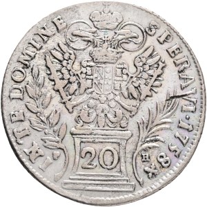 FRANCIS I. of LORRAINE 1745-1765, 20 Kreuzers 1758 PR Prague , Silver Ag.583 6,58g 27mm, KM# 2028, Schön DM#141, planchet defect