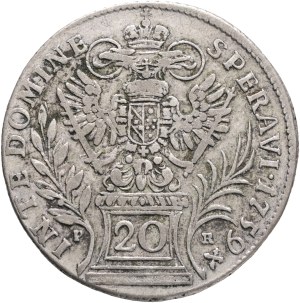 FRANCIS I. of LORRAINE 1745-1765, 20 Kreuzers 1759 PR Prague , Silver Ag.583 6,54g 27mm, KM# 2028, Schön DM#141,