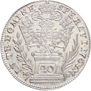 FRANCIS I. of LORRAINE, as co-ruler 1745-1765, 20. Kreuzers 1763 KB Kremnica , Silver Ag. 6,63g 27mm, ÉH#1290