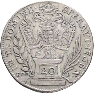 FRANCIS I. of LORRAINE 1745-1765, 20 Kreuzers 1765 BA, EVM-D, Posthumous coinage 1766 Kremnica, mintmaster I.K.E.von Münzburg andd P.J.von Damiani , Silver Ag.583 6,55g 27,7mm, KM# 2030, ÉH#1290.b