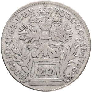 MARIA THERESIA 1740-1780, 20 Kreuzers 1765*X (big) , Silver Ag.583 6,38g 27,3mm KM#1814, With number 20 circular rounding