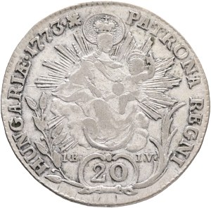 MARIA THERESIA 1740-1780, 20 Kreuzers 1773 B I.B.-I.V. Kremnica mintmaster + conroller Joseph Brunner&J.Vischner , Silver Ag.583 6,56g 28mm , KM#381.2, ÉH#1241