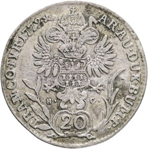 MARIA THERESIA 1740-1780, 20 Kreuzers 1779*x HG coinage for Transylvania, Alba Lulia, Silver Ag.583 6,53g 27,3mm , Huszár E#996, KM#648
