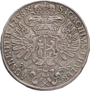 MARIA THERESIA 1740-1780 1 Thaler 1758 Prague, St.Joachim and Bohemia, Hal#1942 KM#787 Ag.875 27,94g 40mm RR!, edge