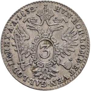 FRANCIS I. of Austria 1792-1835 3 Kreuzers 1832 A, KM#2121 Billon Ag.346, 1,67g 18mm, Vienna
