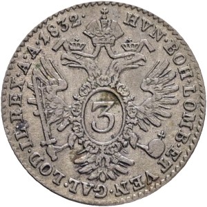 FRANCIS I. of Austria 1792-1835 3 Kreuzers 1832 A, KM#2121 Billon Ag.346, 1,67g 18mm, Vienna