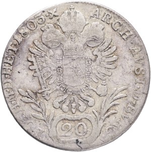 FRANCIS I. of Austria 1792-1835 20 Kreutzer 1803 F, KM#2139 , Ag.583 6,54g 28/1,4mm, Hall