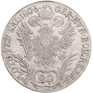 FRANCIS I. of Austria 1792-1835 20 Kreuzers 1806 B, KM#2140 ,Ag.583, 6,69g, 27,88/1,45mm, Kremnica