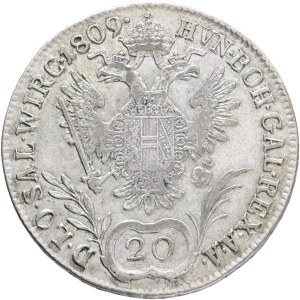 FRANCIS I. of Austria 1792-1835 20 Kreuzers 1809 A, just, KM#2141 Ag.583 6,68g 28/1,2mm, Vienna