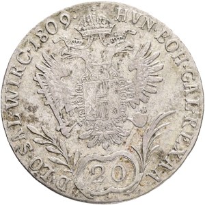 FRANCIS I. of Austria 1792-1835 20 Kreuzers 1809 B, KM#2141 Ag.583 6,68g 28/1,2mm, Kremnica