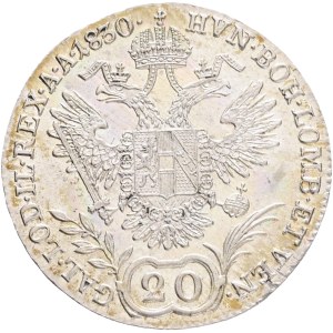 FRANCIS I. of Austria 1792-1835 20 kreuzers 1830 C Prague , KM#2145 Ag.583 6,64gg 27,6mm