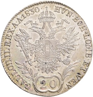 FRANCIS I. of Austria 1792-1835 20 Kreuzers 1830 C Prague Silver Ag.583 6,67g 27,6mm, KM#2145, Adamo# C34, place lustre mint