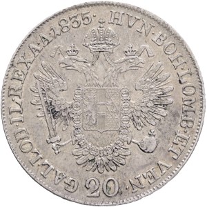 FRANCIS I. of Austria 1792-1835 20 Kreuzers 1835 C Prague. Long ribbons KM#2147 Ag.583 6,63g 26,62mm