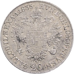 FRANCIS I. of Austria 1792-1835 20 Kreuzers 1835 C Prague. Long ribbons KM#2147 Ag.583 6,63g 26,62mm