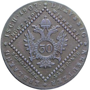 FRANCIS I. of Austria 1792-1835 30 Kreuzers 1807 B Kremnica , KM#2149 Cooper 17,66g 37,5mm