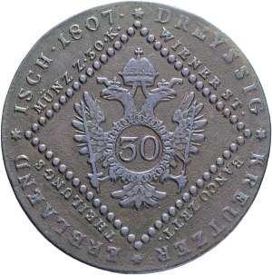 FRANCIS I. of Austria 1792-1835 30 Kreuzers 1807 B Kremnica , KM#2149 Cooper 17,66g 37,5mm