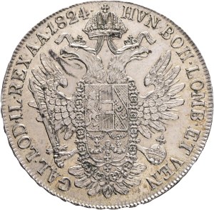 FRANCIS I. of Austria 1792-1835 1 Thaler 1824 A Vienna , KM#2162 Ag.833 28,04g 40 mm
