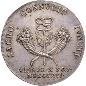FRANCIS I. of Austria 1792-1835 Silver wedding Token 1816, marriage with Carolina Augusta, R!, Ag. 8,72g, 29mm