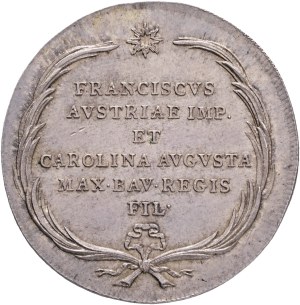 FRANCIS I. of Austria 1792-1835 Silver wedding Token 1816, marriage with Carolina Augusta, R!, Ag. 8,72g, 29mm