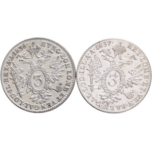 FERDINAND I. 1835-1848 Lot 2 coins 3 Kreuzers 1836,7 A Vienna, KM#2190,1 Billon Ag.346 1,7g, 18,mm 17,8mm