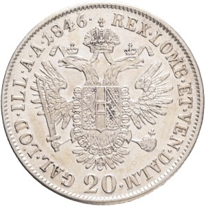FERDINAND I. 1835-1848 20 Kreuzers 1846 A, KM#2208 ,Ag.583, 6,67g 26/1,5mm, Vienna, patina