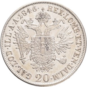 FERDINAND I. 1835-1848 20 Kreuzers 1846 A, KM#2208 , Ag.583, 6,67g 26/1,5mm, Vienna, patina
