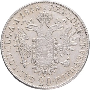 FERDINAND I. 1835-1848 20 Kreuzers 1848 A, KM#2208 , Ag.583, 6,68g 26/1,5mm, Vienna