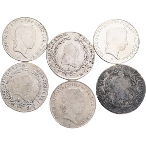 FRANCIS II. And FERDINAND I. Lot 6coins 20 kreuzers 1787 B,1810A,1815B,1839B,1841A,1843B