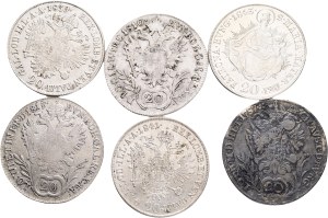 FRANCIS II. And FERDINAND I. Lot 6coins 20 kreuzers 1787 B,1810A,1815B,1839B,1841A,1843B