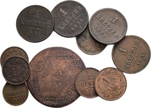 Lot 11 coins Kreuzers 5/10Kreuzer 1859M,V 1 Kreuzer 1851A,B2x,E,G, Centesimo 1852V,1861,1861B, 15 kreuzers 1807B Cooper