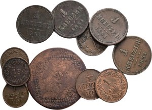 Lot 11 coins Kreuzers 5/10Kreuzer 1859M,V 1 Kreuzer 1851A,B2x,E,G, Centesimo 1852V,1861,1861B, 15 kreuzers 1807B Cooper