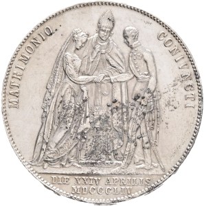 FRANCIS JOSEPH I. 1848-1916 1 Gulden 1854 A Vienna WEDDING with Sissi,X#M1 , Ag.900 13.0g 29mm, stains