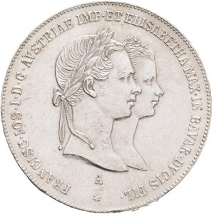 FRANCIS JOSEPH I. 1848-1916 1 Gulden 1854 A Vienna WEDDING with Sissi,X#M1 , Ag.900 13.0g 29mm, stains