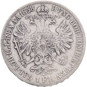 FRANCIS JOSEPH I. 1848-1916 1 Gulden 1858 E, KM#2219 Ag.900, 12,24g 29/2mm Karlsburg , Alba Lulia Romania