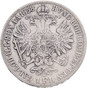 FRANCIS JOSEPH I. 1848-1916 1 Gulden 1858 E, KM#2219 Ag.900, 12,24g 29/2mm Karlsburg , Alba Lulia Romania