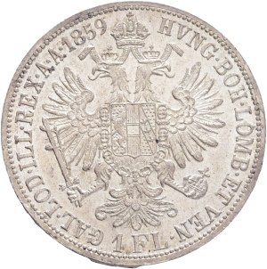 FRANCIS JOSEPH I. 1848-1916 1 Gulden 1859 A KM#2219 Ag.900, 12,35g 29/2mm Vienna,