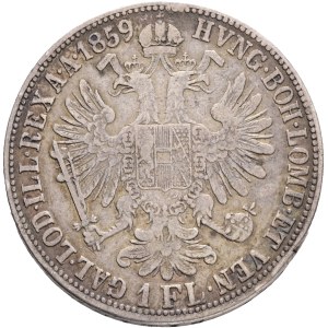 FRANCIS JOSEPH I. 1848-1916 1 Gulden 1859 M KM#2219 Ag.900, 12,13g 29/2mm Milano