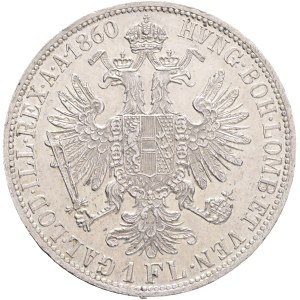 FRANCIS JOSEPH I. 1848-1916 1 Gulden 1860 A, KM#2219 Ag.900, 12,38g 29/2mm, Vienna