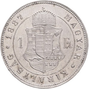 FRANCIS JOSEPH I. 1848-1916 1 Forint 1887 KB KM#469,ÉH#1466 Ag.900, 12,32g 29/2,mm Franz Joseph I. Kremnica