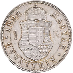 FRANCIS JOSEPH I. 1848-1916 1 Forint 1892 KB KM#469,ÉH#1466 Ag.900, 12,32g 29/2,mm Franz Joseph I. Kremnica , hair lines
