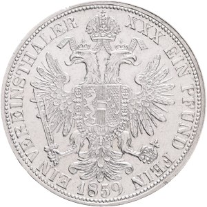 FRANCIS JOSEPH I. 1848-1916 1 Vereinsthaler 1859 A Vienna Silver Ag. 900 18,48g 33mm , KM#2244