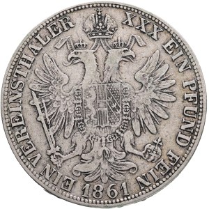 FRANCIS JOSEPH I. 1848-1916 1 Vereinsthaler 1861 A Vienna Silver Ag. 900 18,34g 33mm , KM#2245