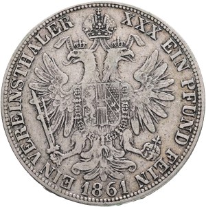 FRANCIS JOSEPH I. 1848-1916 1 Vereinsthaler 1861 A Vienna Silver Ag. 900 18,34g 33mm , KM#2245
