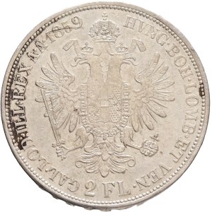FRANCIS JOSEPH I. 1848-1916 2 Gulden 1859 B Kremnica, KM#2233, Ag.900 24,65g, 36mm, place black patina