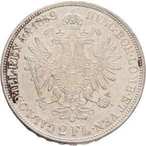 FRANCIS JOSEPH I. 1848-1916 2 Gulden 1859 B Kremnica, KM#2233, Ag.900 24,65g, 36mm, place black patina