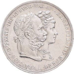 FRANCIS JOSEPH I. 1848-1916 2 Gulden 1879 Vienna, X#M5, Ag.900 24,87g, 36mm, Silver Wedding Jubilee