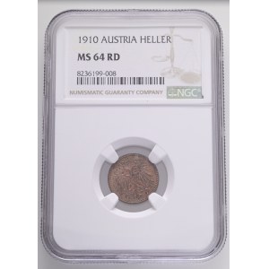 FRANCIS JOSEPH I. 1848-1916 1 Heller 1910 KM#2800 Bronze 1,66g, 17mm, Vienna, NGC8236199-008