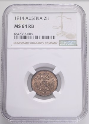 FRANCIS JOSEPH I. 1848-1916 2 Heller 1914 KM#2801 Bronze 3,35g, 19mm, Vienna, NGC 6642333-008